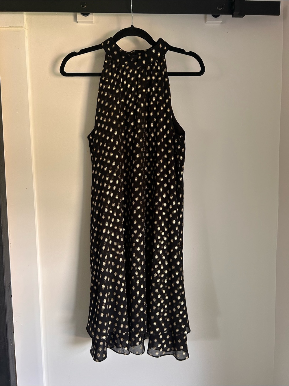 Eliza J Black Mini Dress with Gold Dot Print